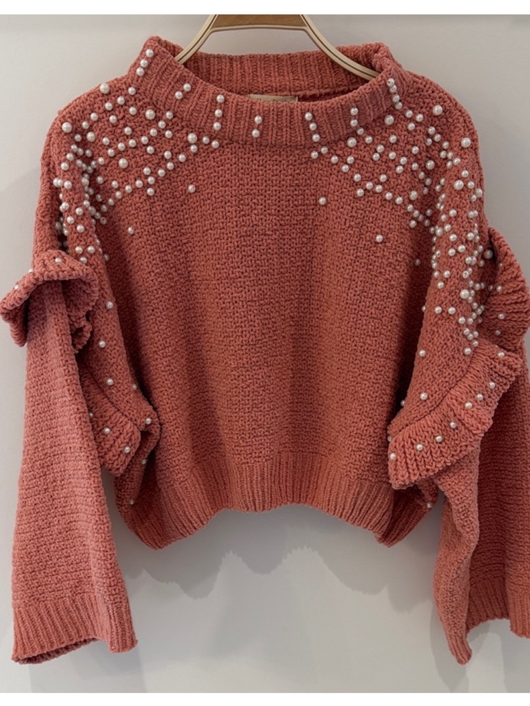 Women's Coral Pearl-Embellished Knit Sweater Shop Stevie Large — image 3 of 8